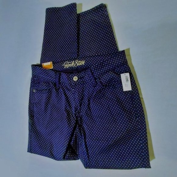 Old Navy Super Skinny Lower Rise Rockstar Navy Polka Dot Jeans Size 8R NWT - Picture 6 of 6